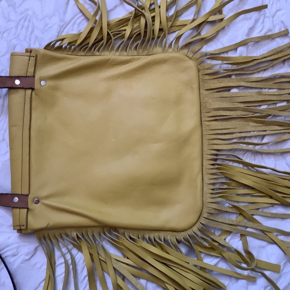 GUC handmade western fringe yellow leather with animal print crossbody - Picture 7 of 16